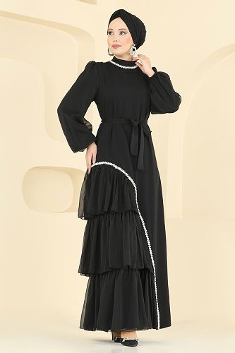 moda selvim فستان سهرة أسود 5735EDF311 - Thumbnail