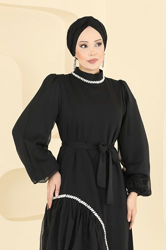 moda selvim فستان سهرة أسود 5735EDF311 - Thumbnail