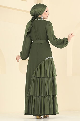 moda selvim فستان سهرة اخضر عفني 5735EDF311 - Thumbnail