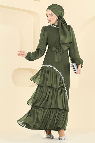 moda selvim فستان سهرة اخضر عفني 5735EDF311 - Thumbnail