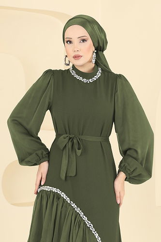 moda selvim فستان سهرة اخضر عفني 5735EDF311 - Thumbnail