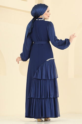 moda selvim فستان سهرة كحلي فاتح 5735EDF311 - Thumbnail