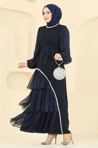 moda selvim Evening Dress 5735EDF311 Navy Blue - Thumbnail