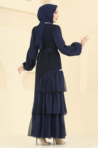 moda selvim Evening Dress 5735EDF311 Navy Blue - Thumbnail