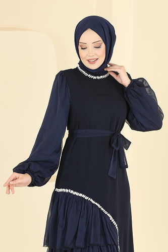 moda selvim فستان سهرة كحلي 5735EDF311 - Thumbnail