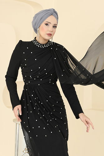 moda selvim فستان سهرة أسود 5736EDF311 - Thumbnail