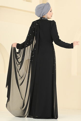 moda selvim فستان سهرة أسود 5736EDF311 - Thumbnail