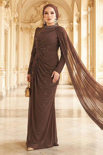 moda selvim فستان سهرة بني 5736EDF311 - Thumbnail