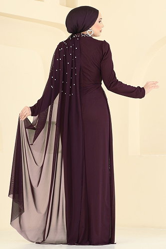 moda selvim Evening Dress 5736EDF311 Dark Damson - Thumbnail