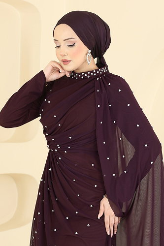 moda selvim فستان سهرة توتي غامق 5736EDF311 - Thumbnail