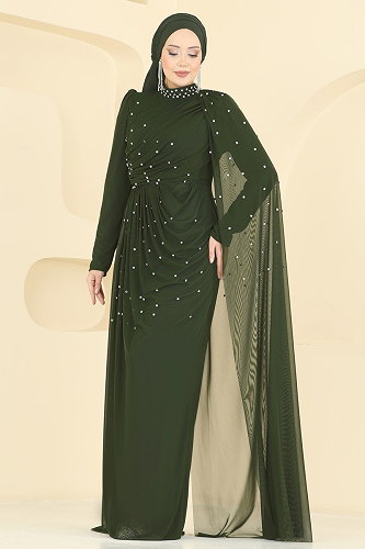 moda selvim فستان سهرة أخضر عفني غامق 5736EDF311 - Thumbnail