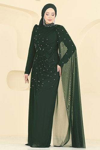 moda selvim Evening Dress 5736EDF311 Emerald - Thumbnail