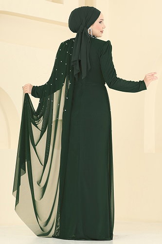 moda selvim Evening Dress 5736EDF311 Emerald - Thumbnail