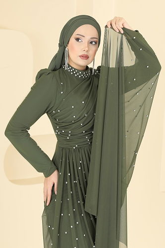 moda selvim فستان سهرة اخضر عفني 5736EDF311 - Thumbnail