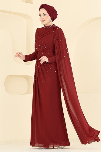 moda selvim Evening Dress 5736EDF311 Light Burgundy - Thumbnail