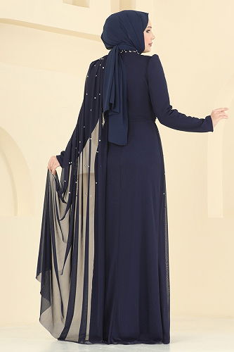 moda selvim فستان سهرة كحلي 5736EDF311 - Thumbnail