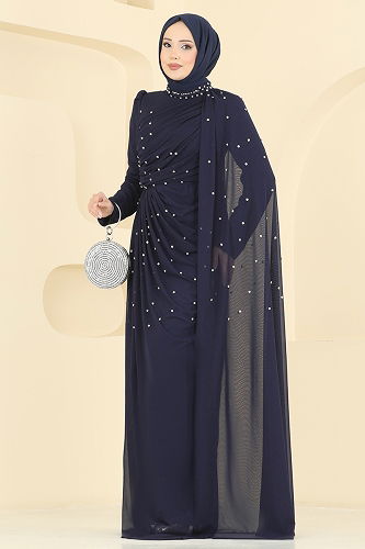 moda selvim فستان سهرة كحلي 5736EDF311 - Thumbnail