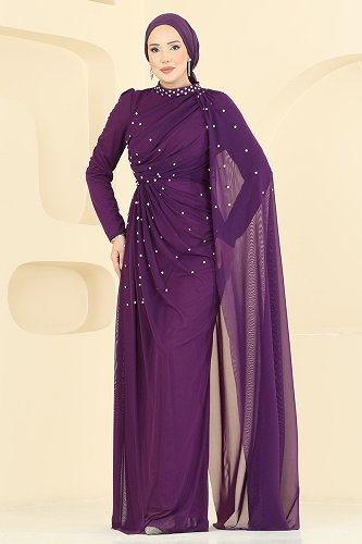 moda selvim Evening Dress 5736EDF311 Purple - Thumbnail