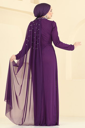 moda selvim Evening Dress 5736EDF311 Purple - Thumbnail