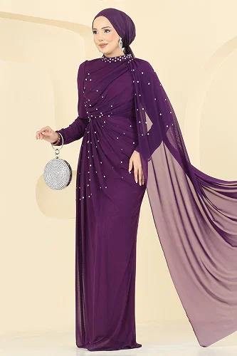 moda selvim فستان سهرة أرجواني 5736EDF311 - Thumbnail