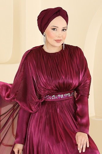 moda selvim فستان سهرة أرجواني 5737DMNK1166 - Thumbnail