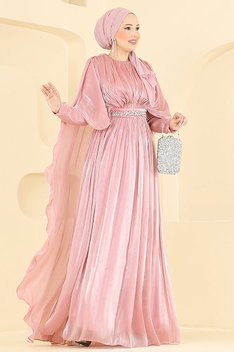 moda selvim Evening Dress 5737DMNK1166 Rose Dried - Thumbnail
