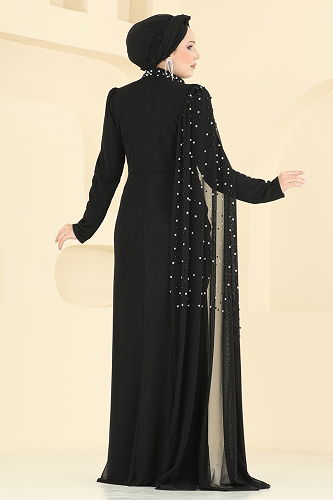 moda selvim Evening Dress 5737EDF311 Black - Thumbnail