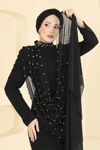 moda selvim Evening Dress 5737EDF311 Black - Thumbnail