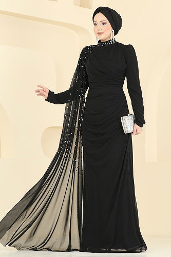 moda selvim فستان سهرة أسود 5737EDF311 - Thumbnail