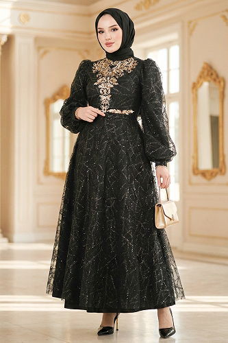 moda selvim فستان سهرة أسود 5738EDF311 - Thumbnail