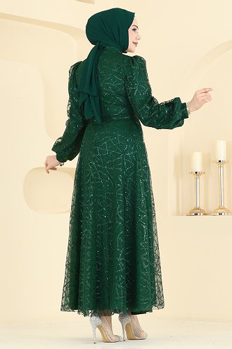 moda selvim Evening Dress 5738EDF311 Dark Emerald - Thumbnail