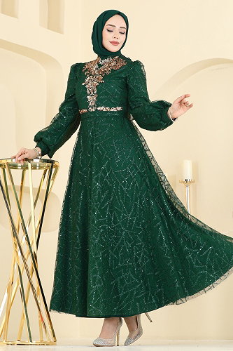 moda selvim فستان سهرة زيتي غامق 5738EDF311 - Thumbnail