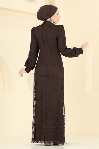 moda selvim Evening Dress 5739EDF311 Brown - Thumbnail