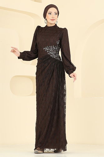 moda selvim Evening Dress 5739EDF311 Brown - Thumbnail