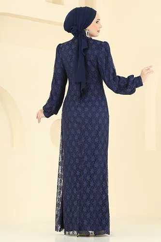 moda selvim Evening Dress 5739EDF311 Navy Blue - Thumbnail