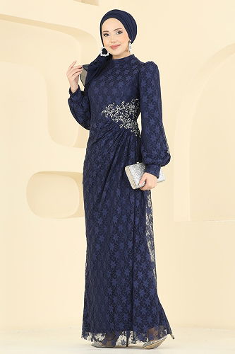 moda selvim فستان سهرة كحلي 5739EDF311 - Thumbnail