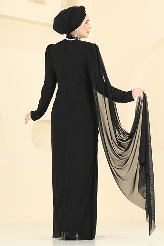 moda selvim Evening Dress 5741EDF311 Black - Thumbnail