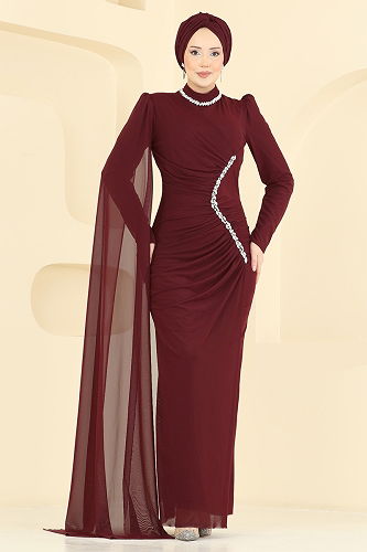 moda selvim فستان سهرة خمري 5741EDF311 - Thumbnail