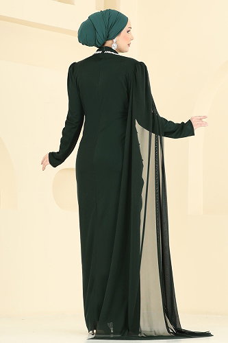 moda selvim فستان سهرة زيتي 5741EDF311 - Thumbnail