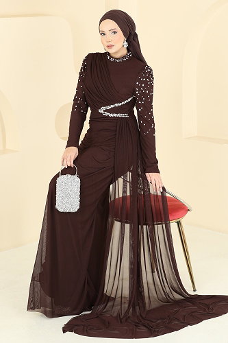 moda selvim فستان سهرة بني 5742EDF311 - Thumbnail