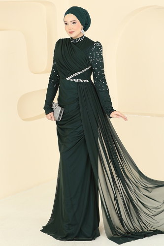 moda selvim Evening Dress 5742EDF311 Emerald - Thumbnail
