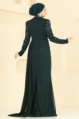 moda selvim فستان سهرة زيتي 5742EDF311 - Thumbnail