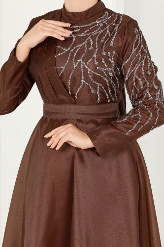 moda selvim Evening Dress 5743AB368 Brown - Thumbnail