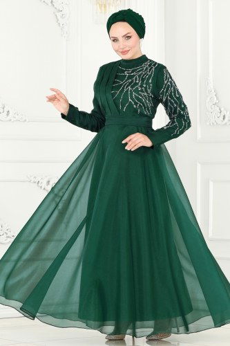 moda selvim Evening Dress 5743AB368 Emerald - Thumbnail