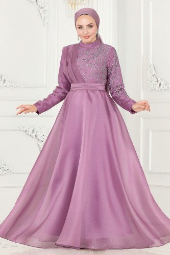 moda selvim Evening Dress 5743AB368 Lilac - Thumbnail