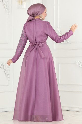 moda selvim Evening Dress 5743AB368 Lilac - Thumbnail