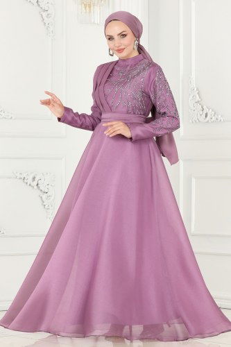 moda selvim Evening Dress 5743AB368 Lilac - Thumbnail