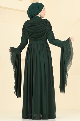 moda selvim فستان سهرة زيتي 5744EDF311 - Thumbnail