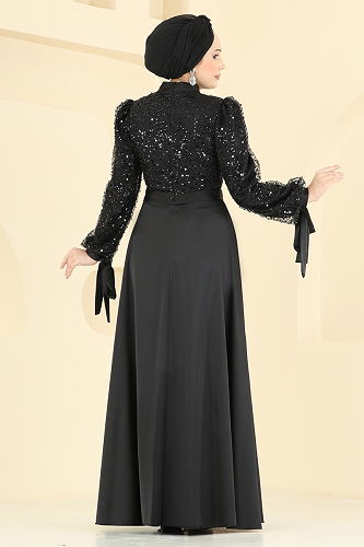 moda selvim Evening Dress 5748EDF311 Black - Thumbnail