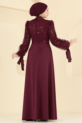 moda selvim فستان سهرة خمري غامق 5748EDF311 - Thumbnail